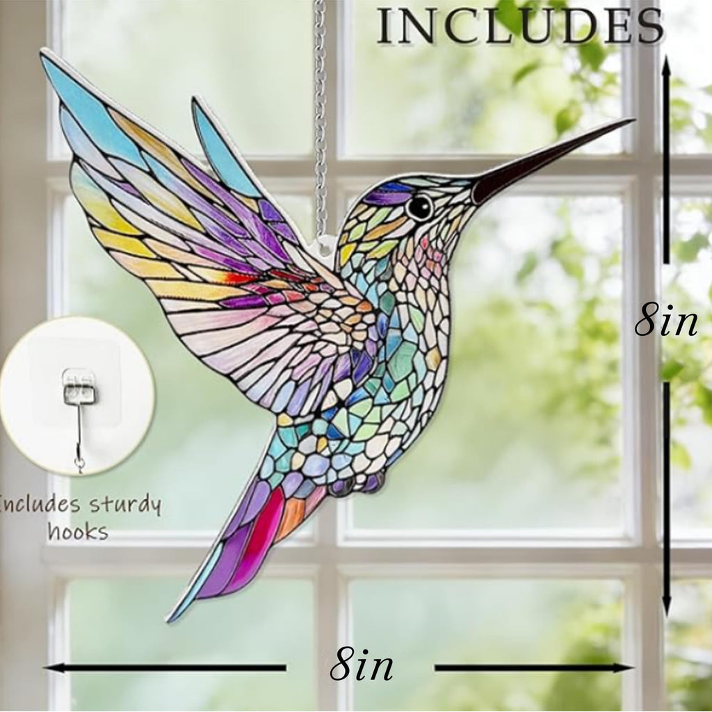 Hummingbirds Suncatcher Stained Glass, Hummingbird Suncatcher Ornament, Hummingbird Suncatcher for Grandma/Mom/Women (Colorful)