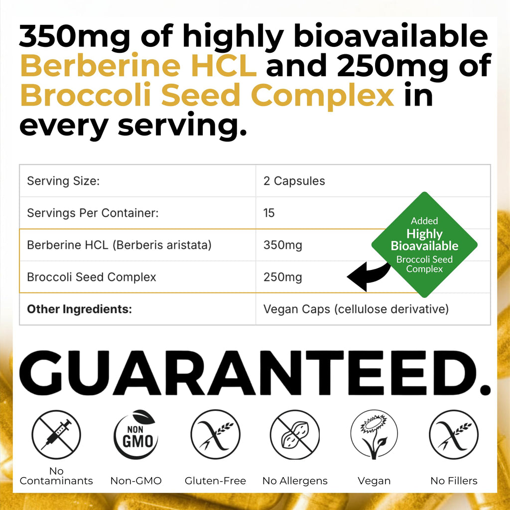 Mara Labs BerbElite | 350mg Berberine HCL & Broccoli Seed Complex for Increase Bioavailability | 30 Vegan Capsules