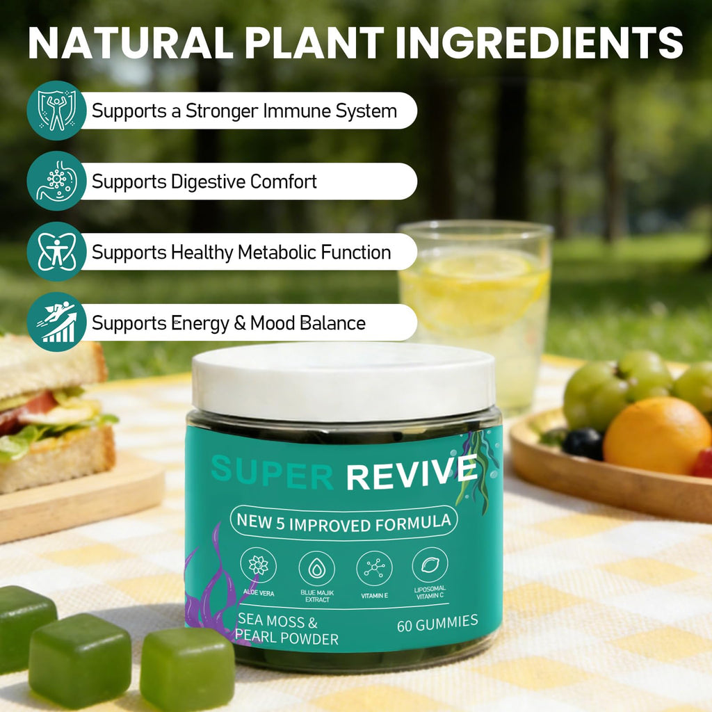 caicieter Super Revive Gummies for Hair Loss - Sea Moss Gummies with Vitamin C, E, Aloe Vera & Pearl Powder Glow, Promotes Thicker, Fuller & Stronger Hair - 60 Count