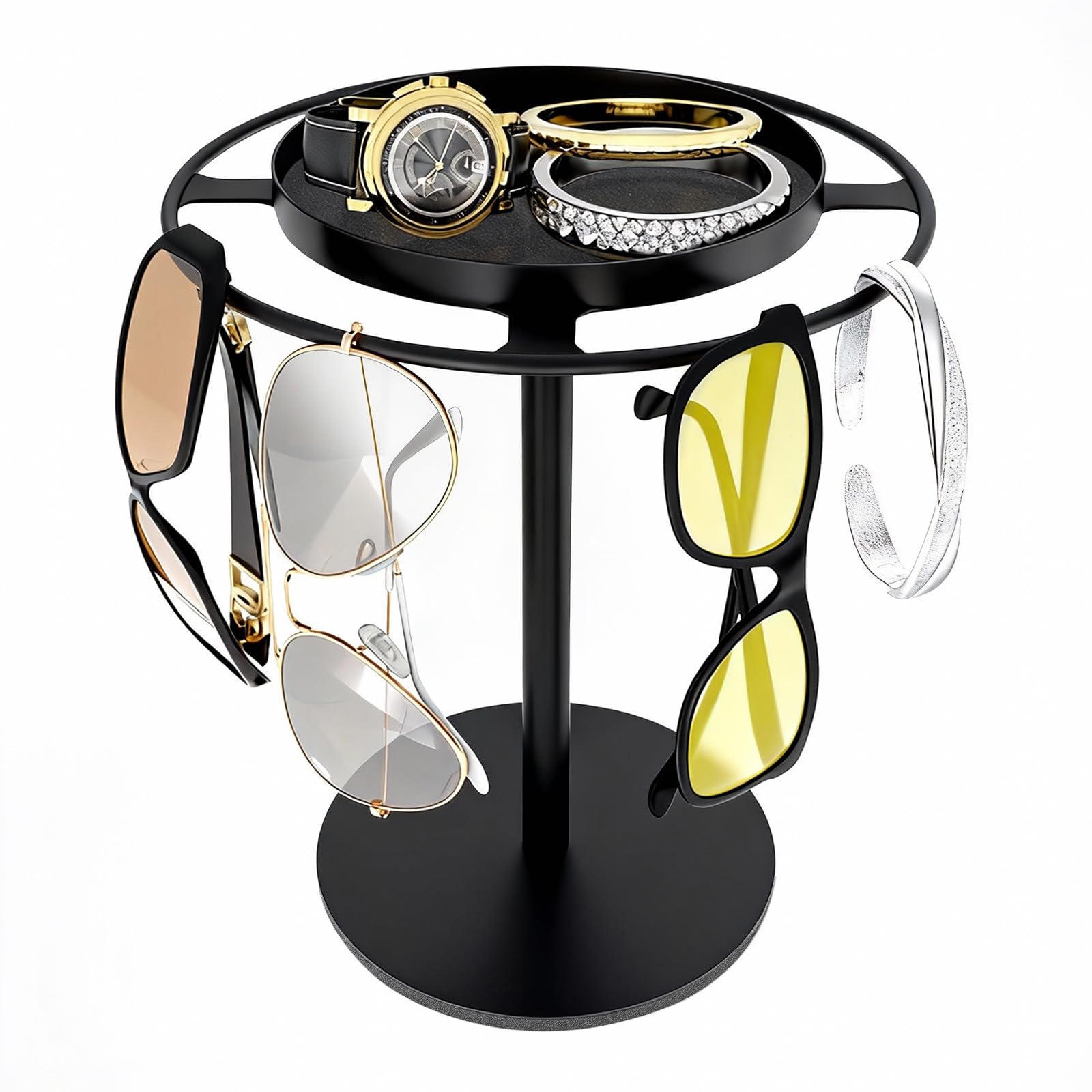 LSK Metal Sunglasses Organizer, Glasses Holder Stand with Storage Tray