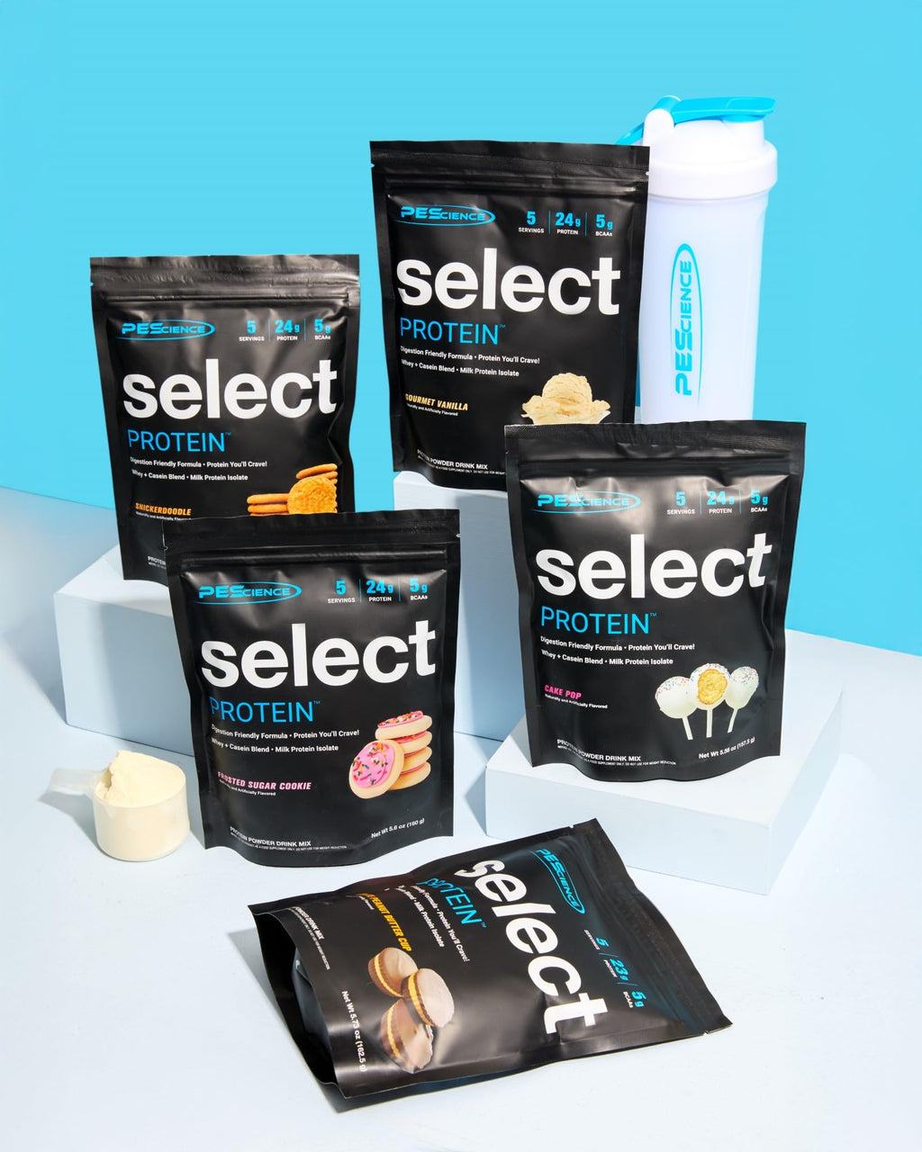 PEScience Select Protein Powder Variety Pack - 5 Flavors - 25 Servings - Protein Powder Sample Pack, Whey and Casein Blend, Keto Friendly, Gluten Free, Digestion Friendly, Amazing Taste