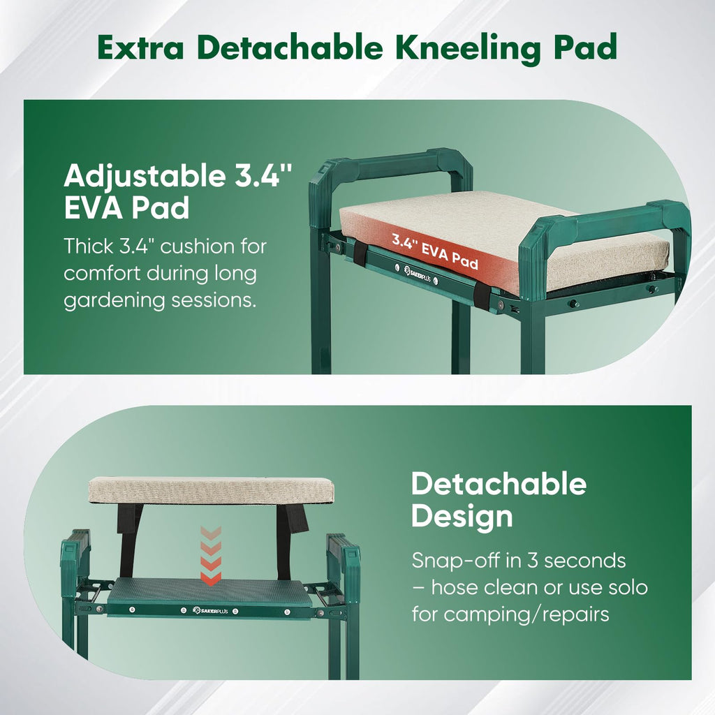 SakerPlus Garden Kneeler and Seat,Heavy Duty Foldable Garden Stool with 10-Inch Thickened Pad, Extendable Legs, Tool Bag and Storage Bag,Gardening Gift Choice for Women Mom Men Seniors