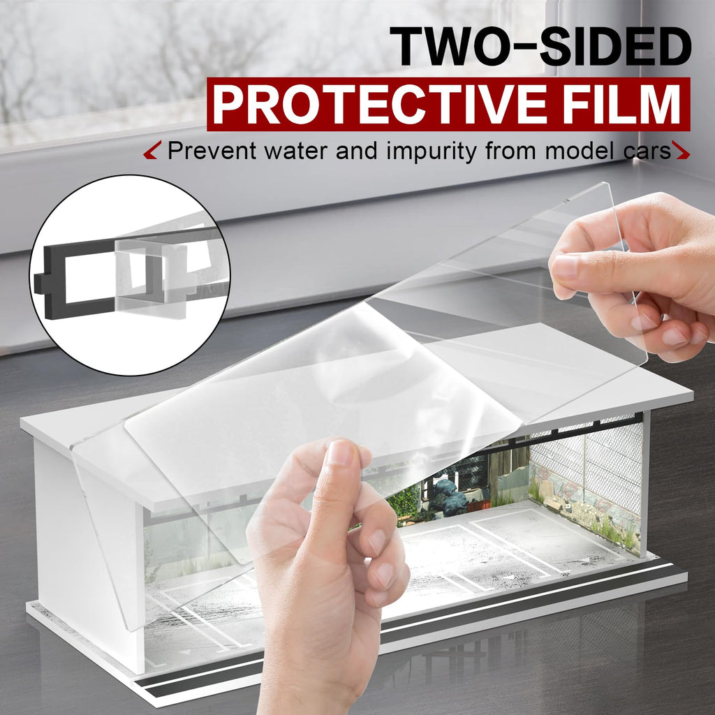 SAMYUCHO 1/64 Scale Diecast Display Case for Hot Wheels Matchbox Cars, Toy Car Model Mini Garage with LED Light and Acrylic Cover, Stackable Parking Lot Diorama Storage for Collection Present