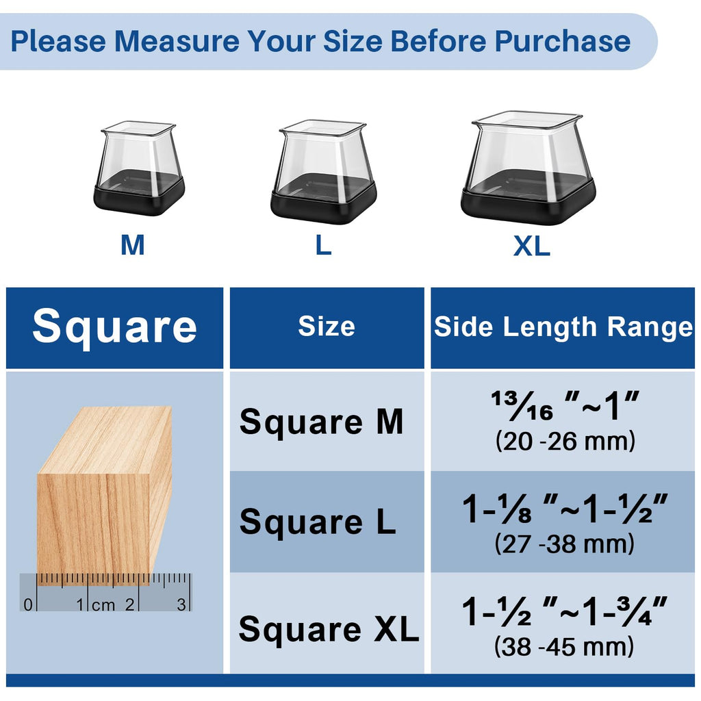 28 Pcs Chair Leg Sliders for Carpet, Square Chair Leg Floor Protectors Glides, Silicone Furniture Leg Protectors Caps, Carpet Protectors Table Feet Teflon Covers Pads (Fit:1-1/8" ~ 1-1/2")