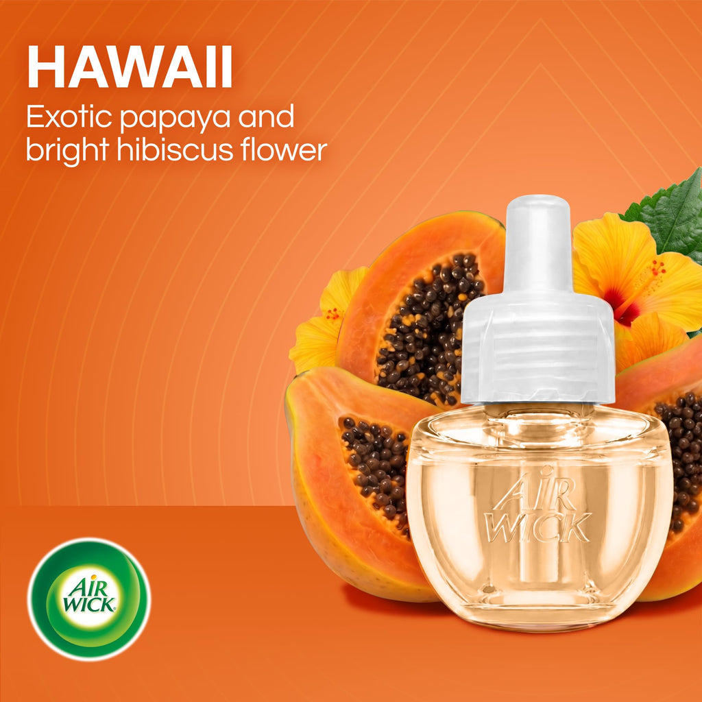Air Wick Plug-In Scented Oil Refills, 10 Count, Hawaii Exotic Papaya and Hibiscus Flower, Air Freshener, Essential Oils, Eco Friendly