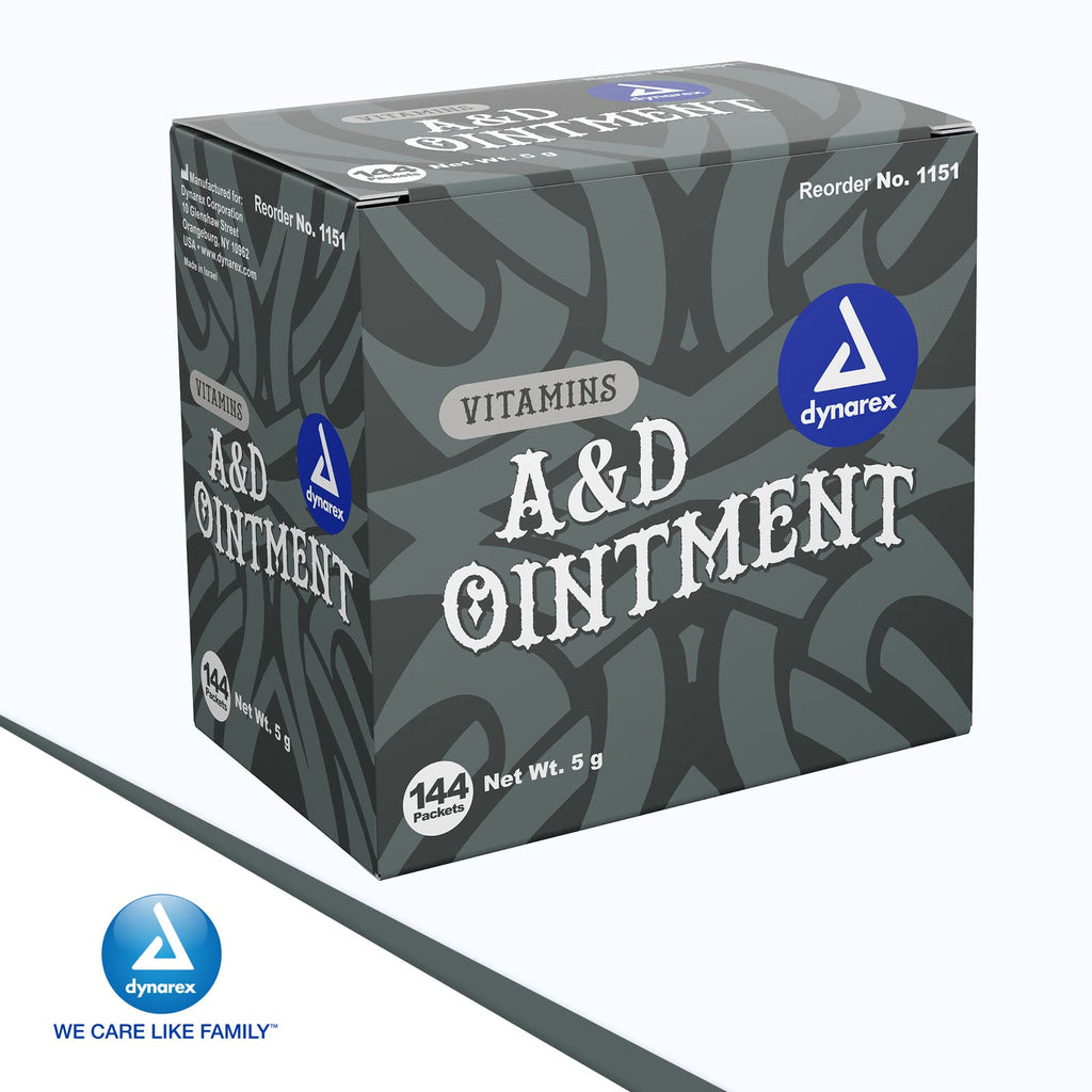Dynarex Vitamins A&D Ointment Without Lanolin - Vitamin A and D Ointment Protectant For Minor Cuts, Burns, Diaper Rash & Dry Skin - 1 Box - 144 Packets/Box - 5g Packets (Packaging May Differ)