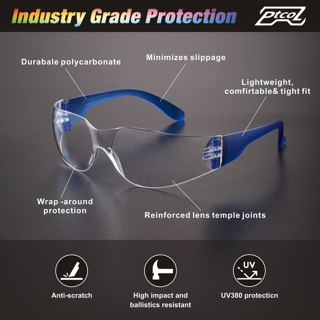 168 BULK PACK Safety Glasses in 7 Colors Unisex Clear Anti-Scratch Protective Goggles Impact Resistant Lens Eyewear with ANSI Z87.1 EN166 Certified Perfect for Construction, Shooting and Laboratory
