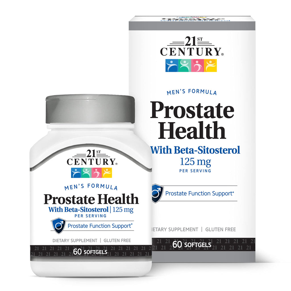 21st Century Prostate Health Supplement for Men, Saw Palmetto, Beta-Sitosterol 125mg, Pygeum, Pumpkin Seed Oil, with Vitamin D3, B6 and Zinc, Gluten Free, 60 Softgels