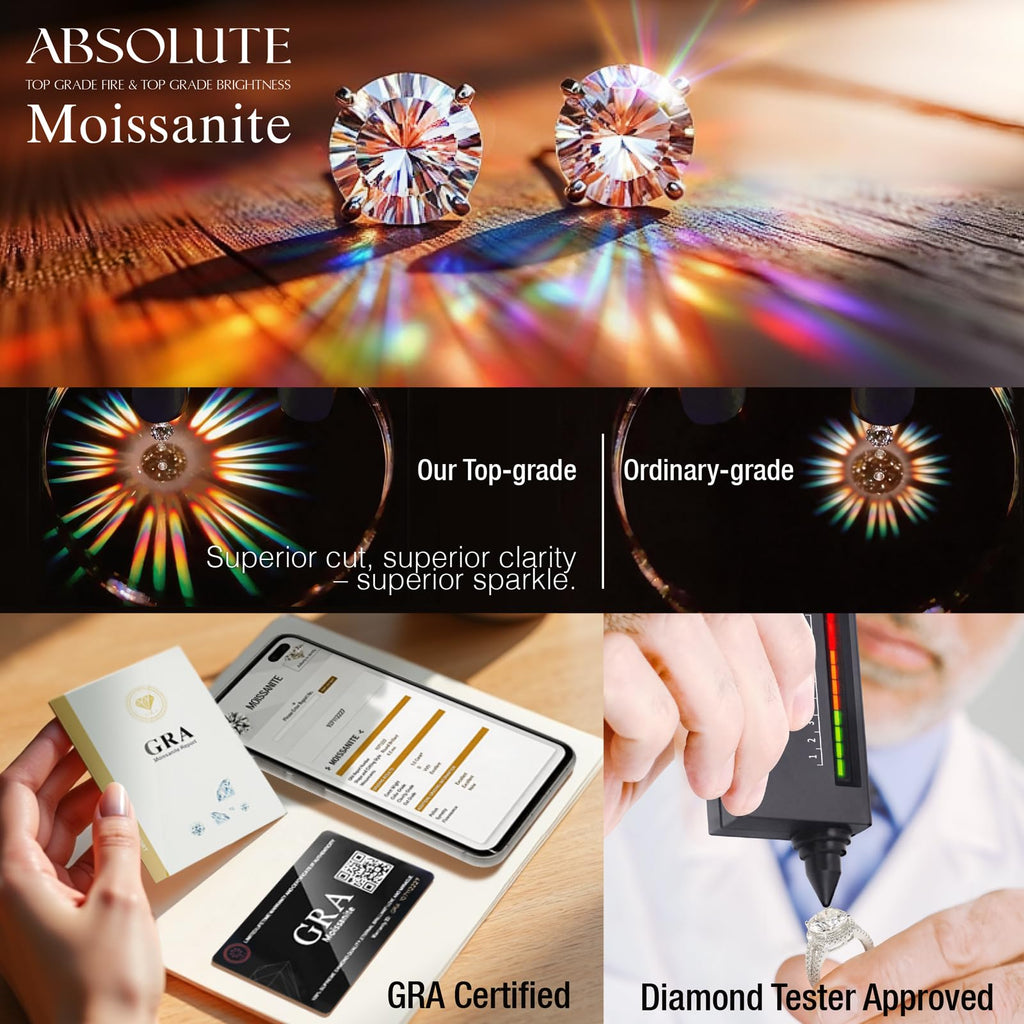 ABSOLUTE Moissanite Earrings Studs Hypoallergenic Sterling Silver Jewelry