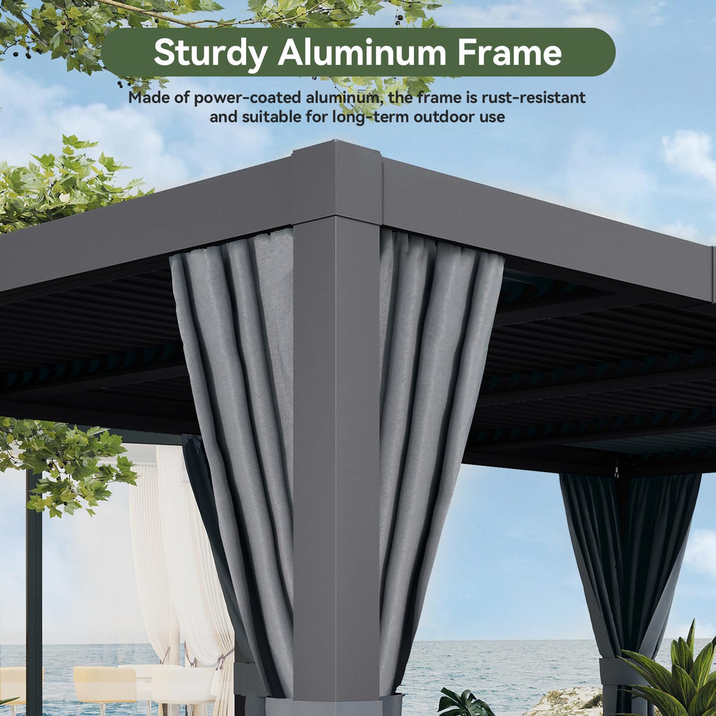 Aoxun Motorized Louvered Pergola 12'x16' with Fan, LED Lights & Power Strip