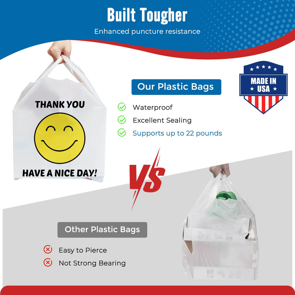 Fuxury 1000 Count Happy Smiling Face Thank You Plastic Bags with Handles