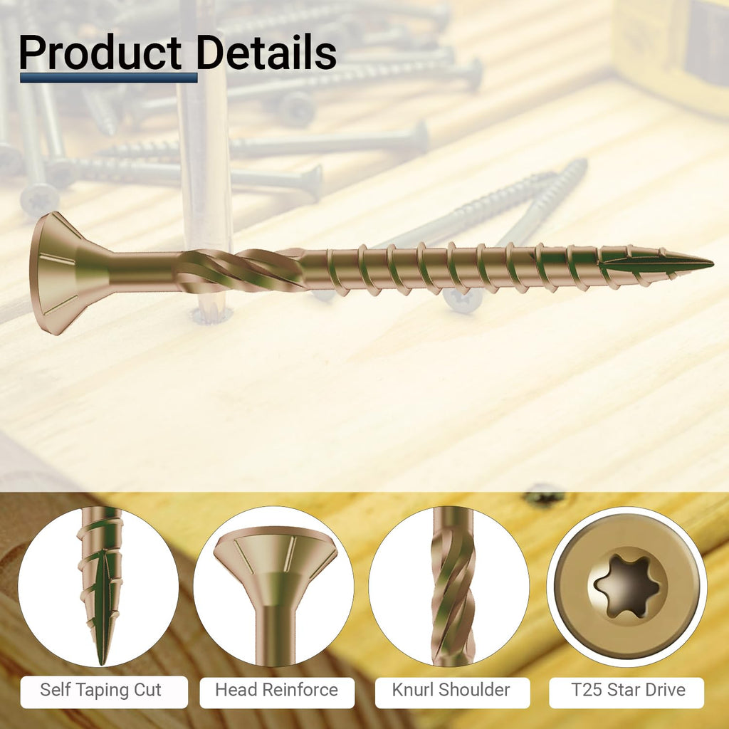 Deck Screws 3 Inch, #10 x 3'', Rust Resistant, Brown Epoxy Coated, Outdoor Screws, Torx/Star Drive, T25 Bit,5lb