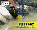 6699 Discharge Hose 1-1/2-Inch by 25-foot Sump Pump Hose with 2pcs SUS 304 Clamps Pool Backwash Hose for Draining/Removing Water Lay Flat Hose 1525