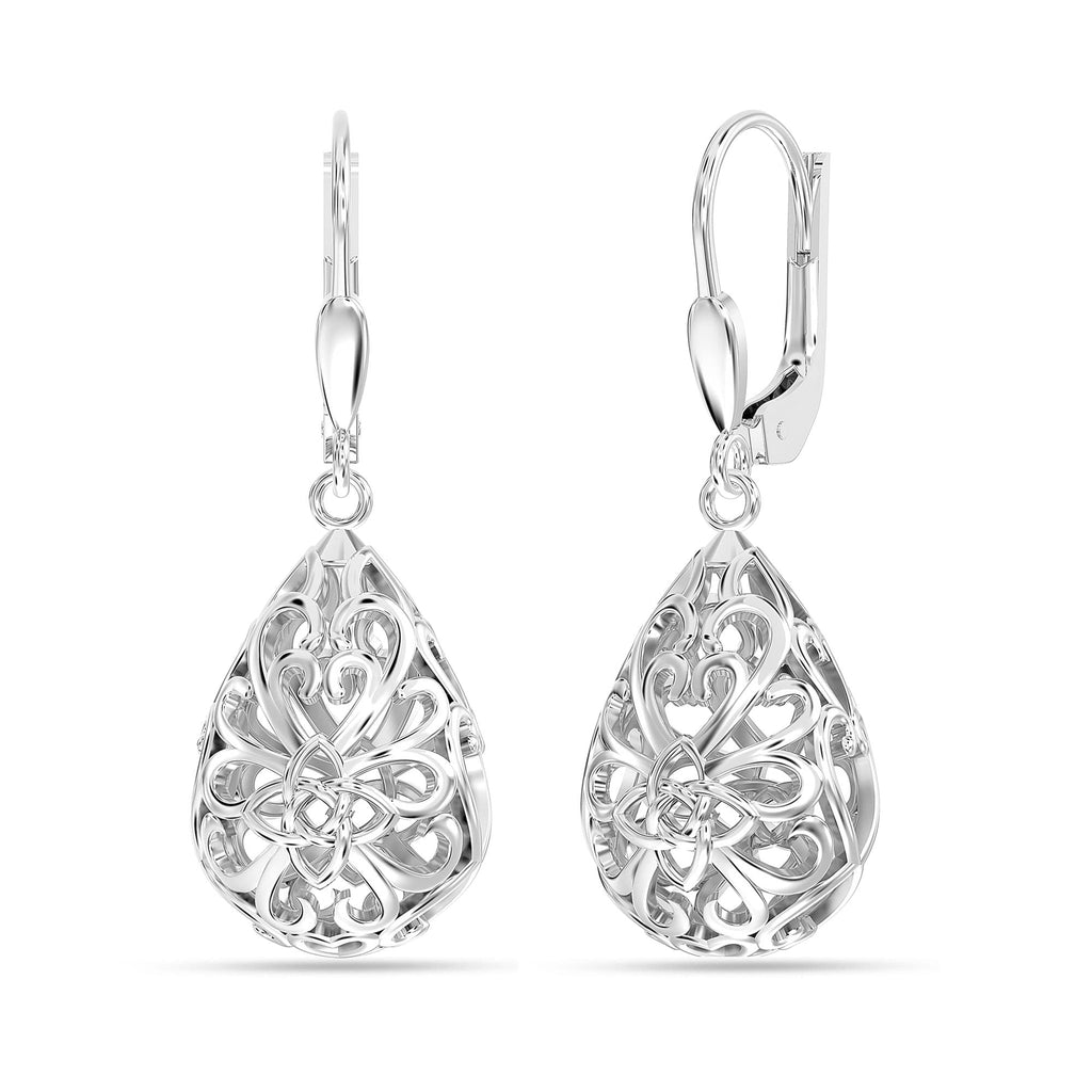 LeCalla 925 Sterling Silver Filigree Infinity Celtic Knot Leverback Earrings for Women | Tear Drop Dangler Silver Earrings | Women's Drop & Dangle Earrings 33mm