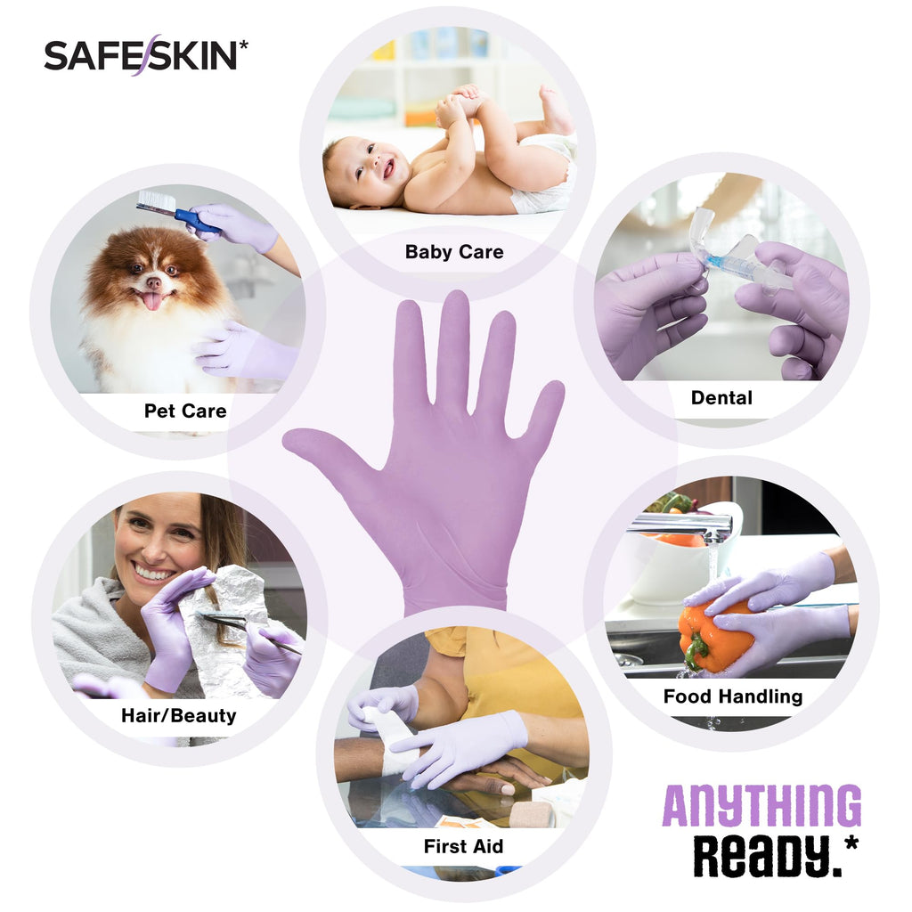 SAFESKIN Nitrile Disposable Gloves, 50-Count Pack, Light Duty, Large Size, Powder Free - For Food Handling, First Aid, Hair Coloring, Baby and Pet Care - Premium Medical Exam Gloves