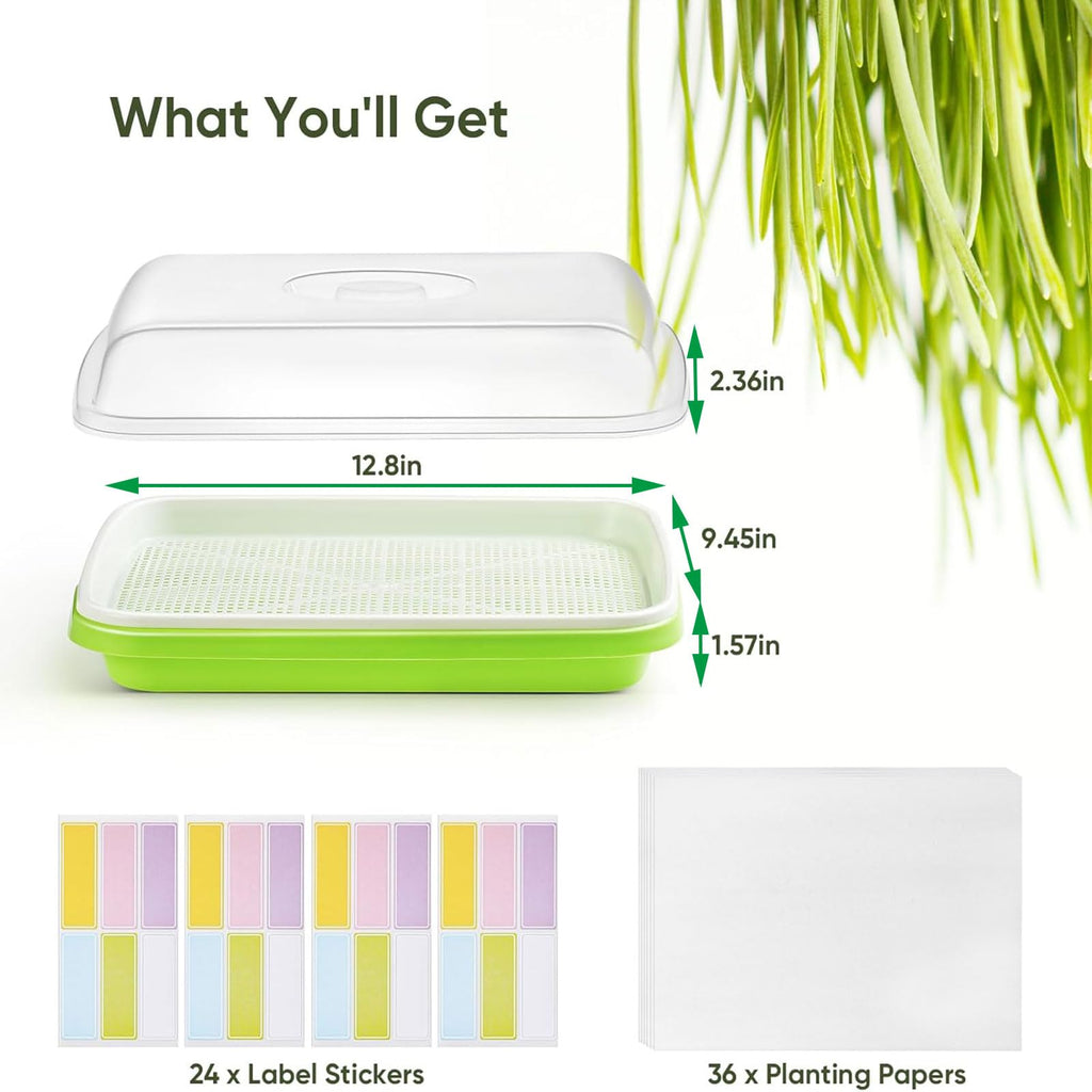 FELISTORY 6 Pack Green Seed Sprouter Trays with Lid, Soil-Free Cultivation Germination Tray, Nursery Tray with Planting Paper for Indoors or Outdoors