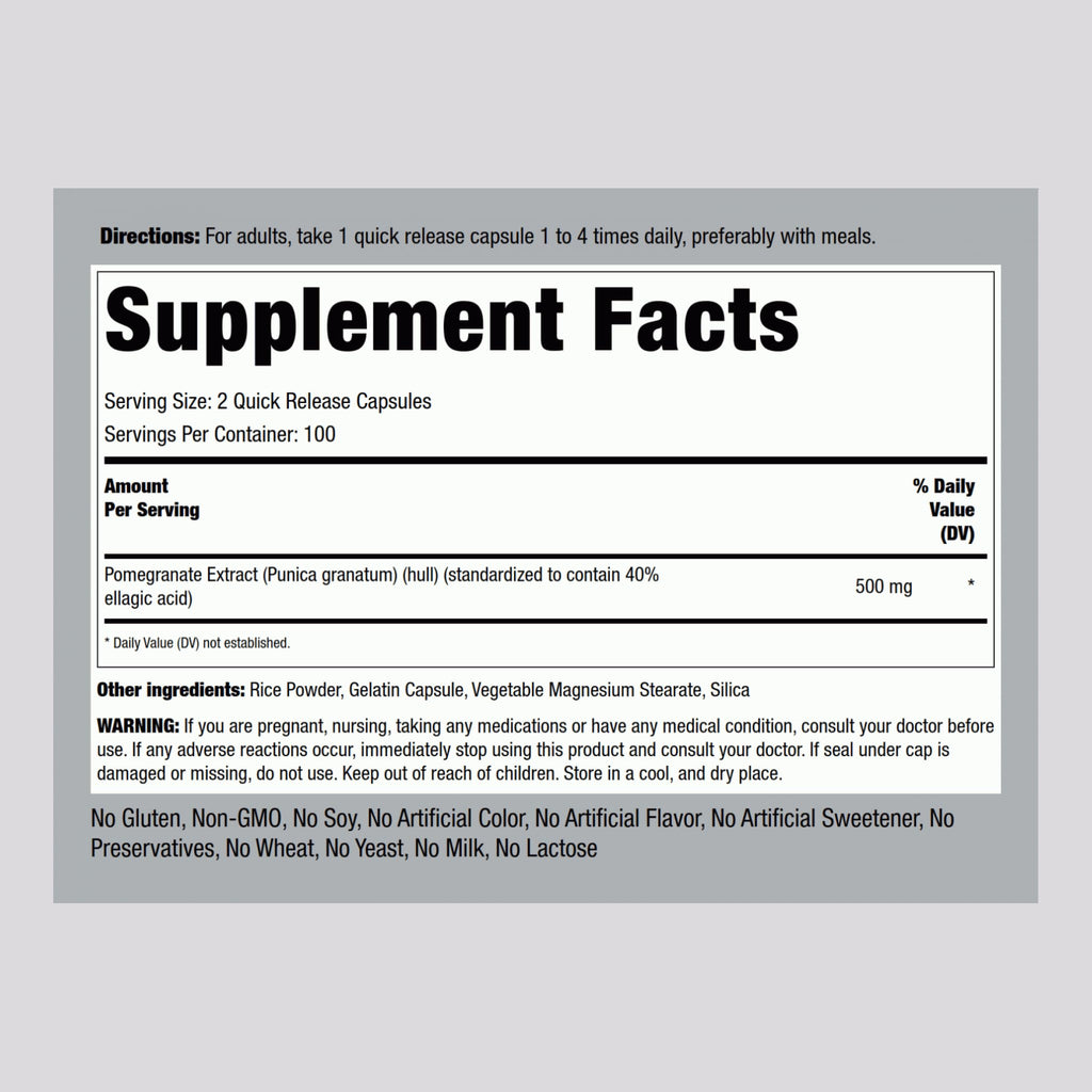 Piping Rock Pomegranate Extract Capsules | 500 mg | 200 Count
