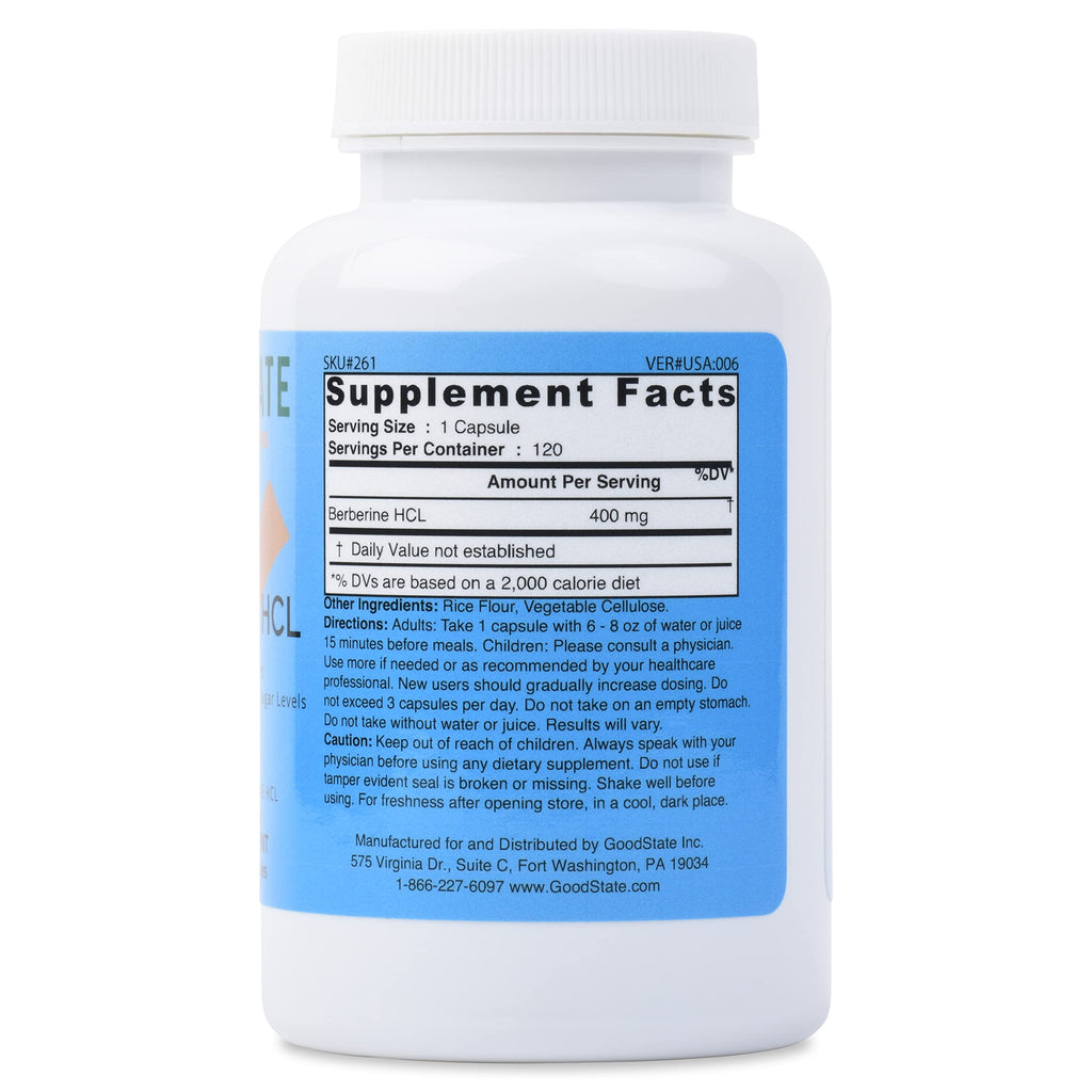 Good State Berberine HCL 400mg, 120 Vegetarian Capsules