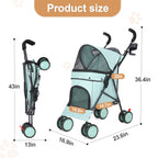 Umbrella Dog Stroller, 4 Wheels Pet Strolling, Foldable Carrier Pet Stroller for Small Dogs Cats, with Carrying Strap and Cup Holder, Dog Poop Bags & Dispenser, Up to 33 lbs, Cyan