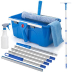 Window Cleaning Kit for Home and Commercial Use, 6 Ft Long Handle Professional Glasses Cleaner Squeegee with 3 Gallon Bucket and Spray Bottle and Scrubber, Car Windshield Washing Tool