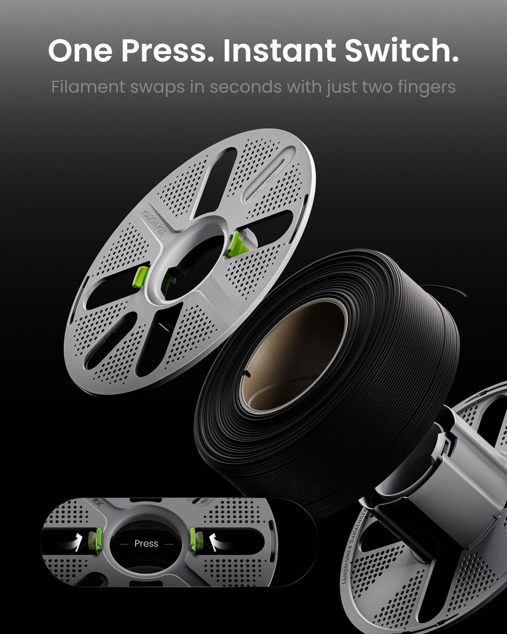 MarsWork Quick-Swap Reusable Spool for Refill Filament, Two-Finger Press Design, Compatible with Bambu Lab 3D Printers, Empty Filament Spool