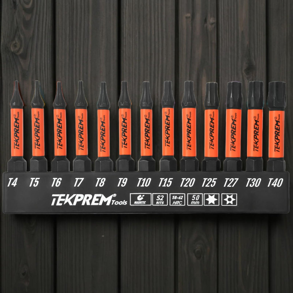 Long Torx Bit Set with Magnetic Bit Driver,TEKPREM 13-Piece Security Torx Screwdriver Bit Set with 2 inch T4 T5 T6 T7 T8 T9 T10 T15 T20 T25 T27 T30 T40 Tamper Resistant