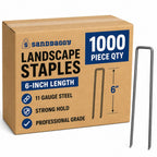 Sandbaggy 6 Inch Landscape Staples, 1,000 Pack 11 Gauge Heavy Duty Steel Garden Staples, Square Top U Pins for Weed Barrier Fabric, Sod, Turf, Netting and Drip Irrigation Tubing