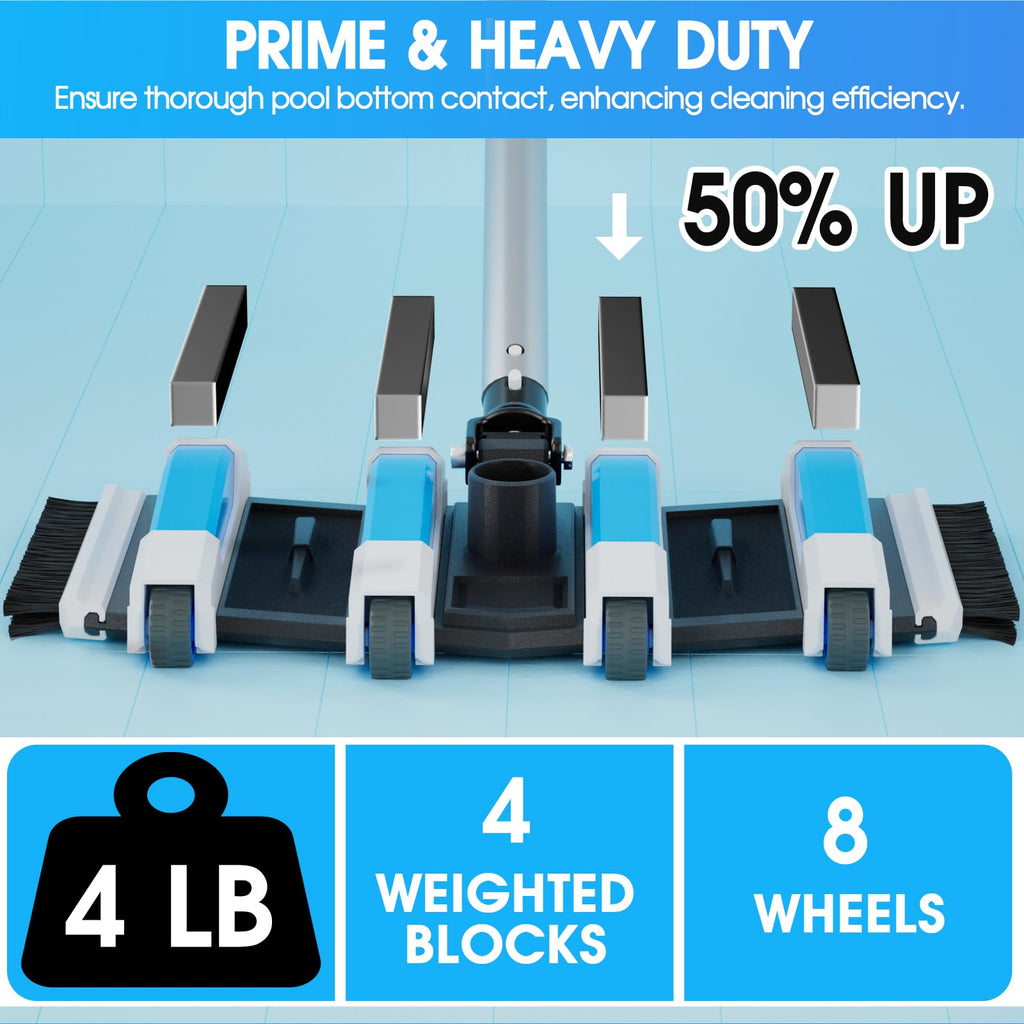 2 in 1 TidyMister 4LB Professional Pool Vacuum Heads with Hose Adapter Connector 1-1/4" or 1-1/2" Set-Commercial-Grade Vac Head & Swivel Handle,Wheels for Vinyl Liner,Inground & Above-Ground Pool