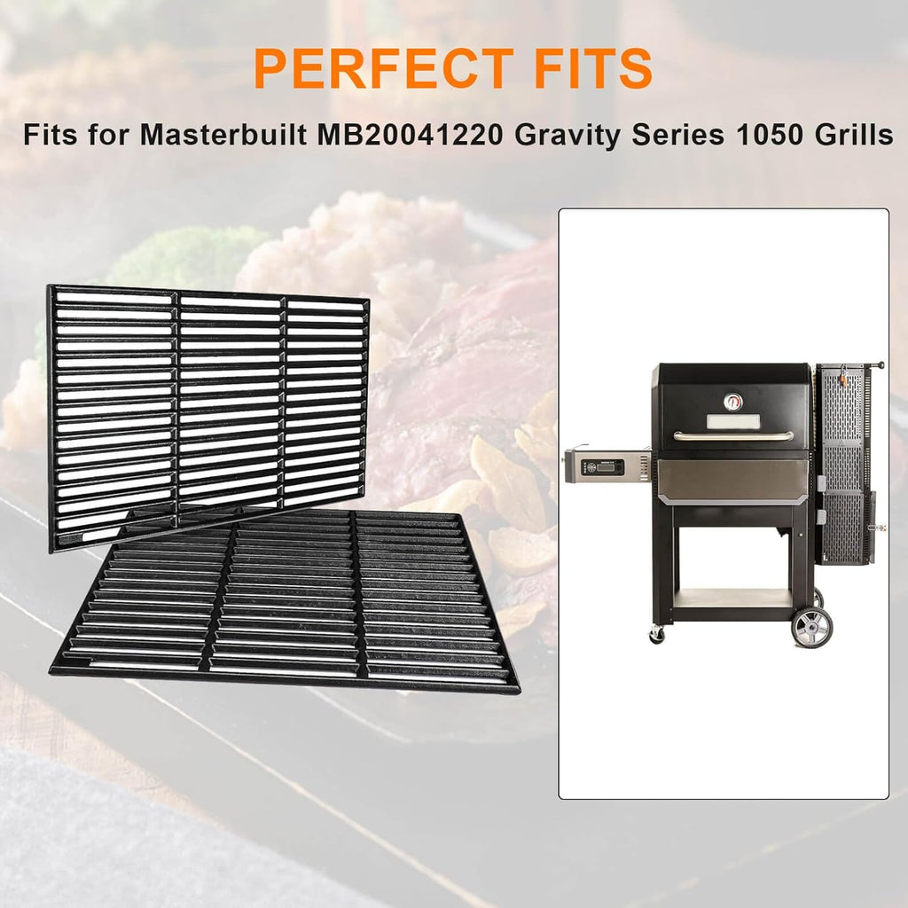 GRISUN Grill Grates for Masterbuilt Gravity Series 1050 Grills, Heavy Duty Cast Iron Grill Grids for Masterbuilt 1050 Digital Charcoal Grill + Smoker, 2 PCS