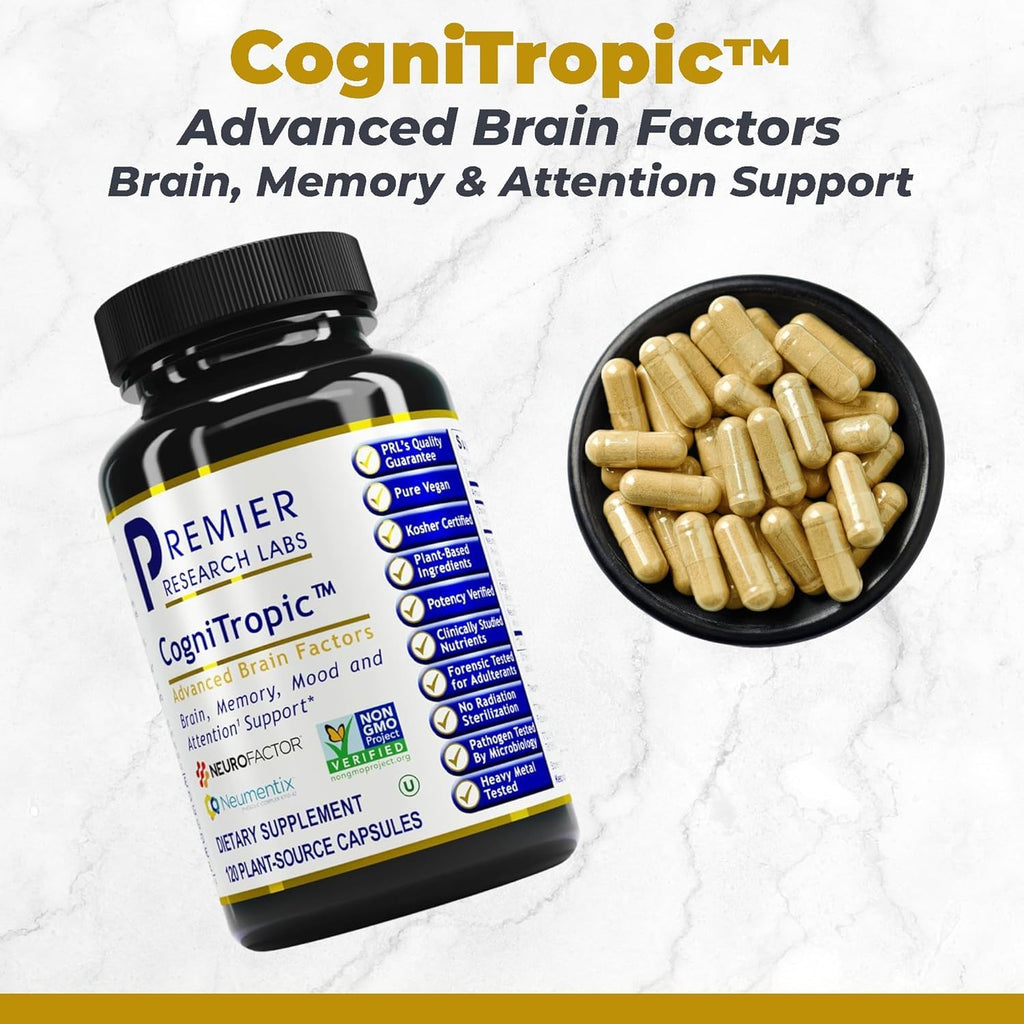 Premier Research Labs CogniTropic - Brain Supplements for Memory and Focus, Focus Supplement, Brain and Memory Power Boost, Clarity Vitamins for Brain, Memory Support - 120 Vegetarian Capsules
