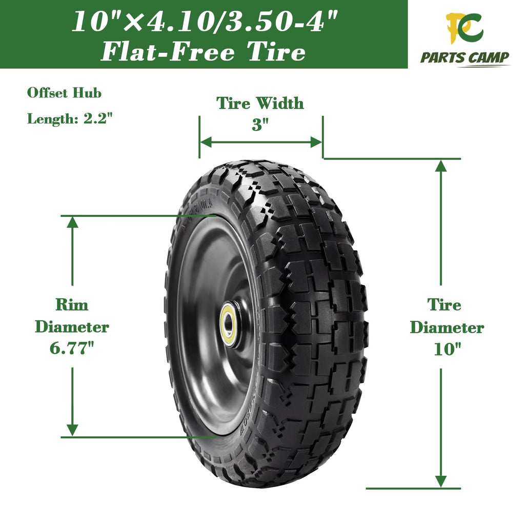 Parts Camp Replace Gorilla Cart Wheels 10" Flat-free Solid Tire and Wheel