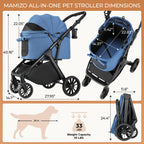MAMIZO Foldable Dog Stroller for Medium Dogs Cats Up to 33 Lbs, Adjustable Height Handle, Pet Stroller with Aluminum and Carbon Steel Frame, Sun Shades, Storage Basket & Shock Absorbers, All-Terrain
