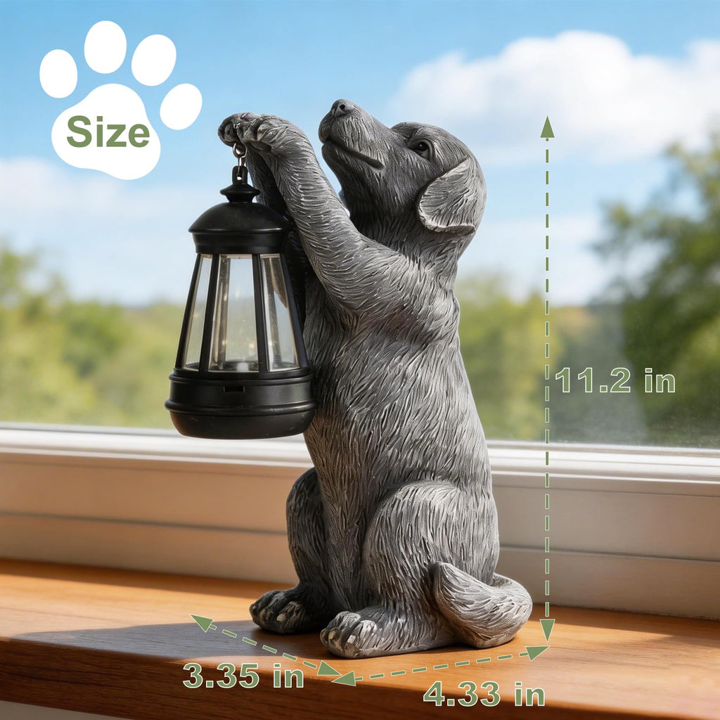 LXOUMEI Solar Dog Outdoor Statue, Garden Dog Figurines with Lantern