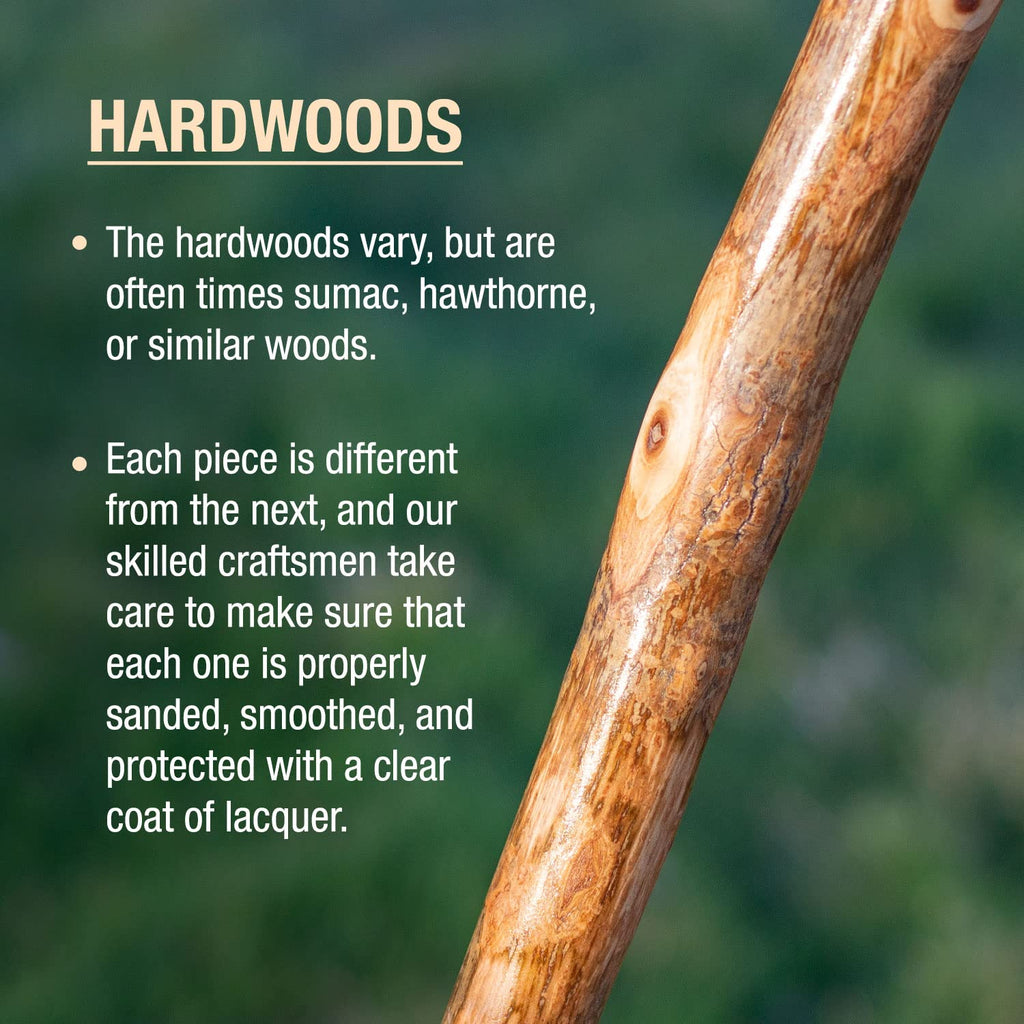 Brazos Rustic Wood Walking Stick, Hardwood, Traditional Style Handle, for Men & Women, Made in The USA, 48"