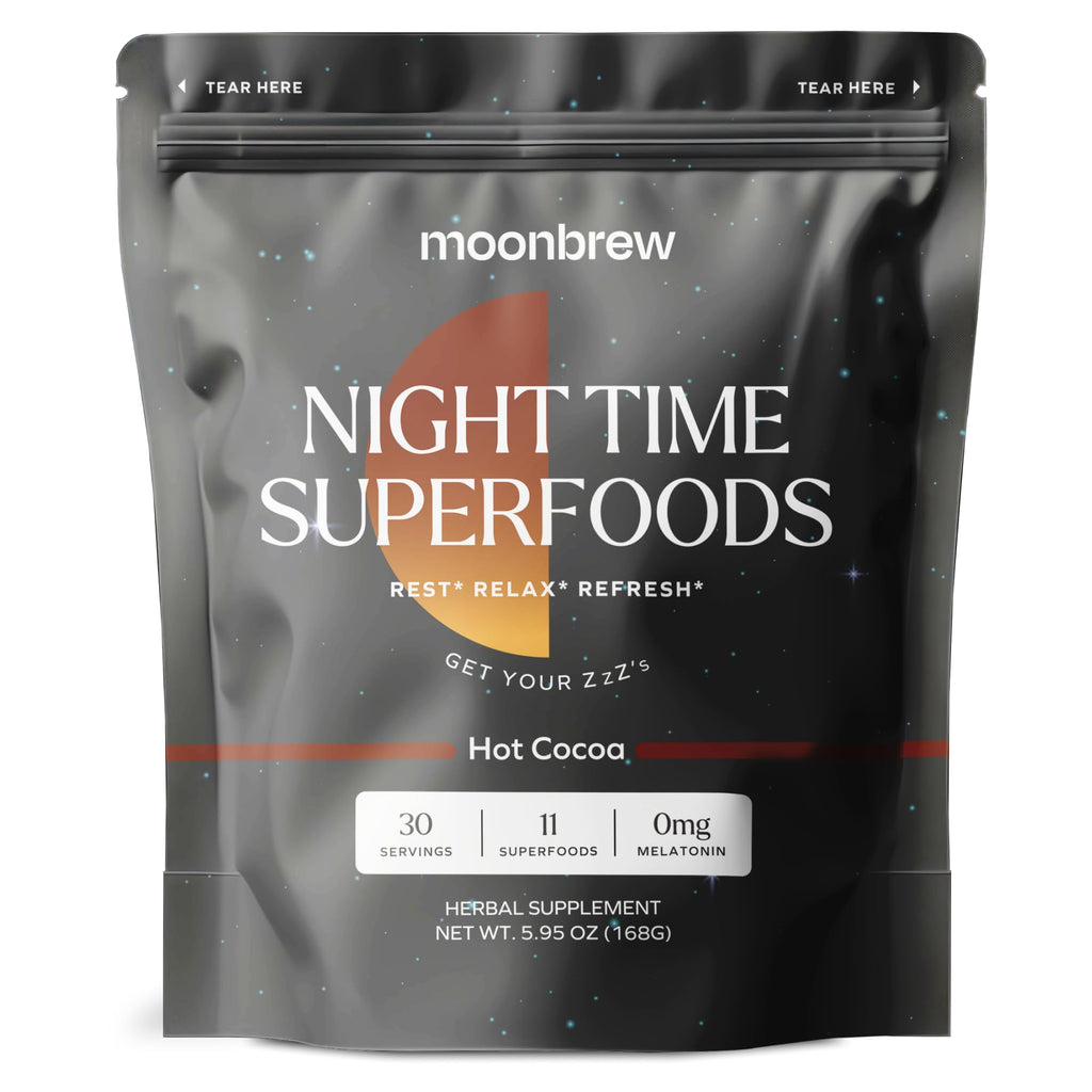 MoonBrew Nighttime Magnesium Hot Cocoa, Natural Sleep Aid Drink Mix for Adults - Calming Melatonin-Free Sleep Support - Sleepy Hot Chocolate Powder with L-Theanine, Passionflower & Zinc Glycinate