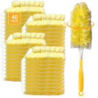 WAWINY 40 Pack Duster Refills Kit Fit for Swiffer Duster Handle,360° Deep Cleaner Heavy Duty Replacement with 1 Handle(Yellow)