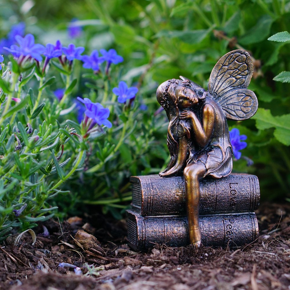 Top Collection 4387 Miniature Garden & Terrarium Fairy Napping on Books Statue, Small