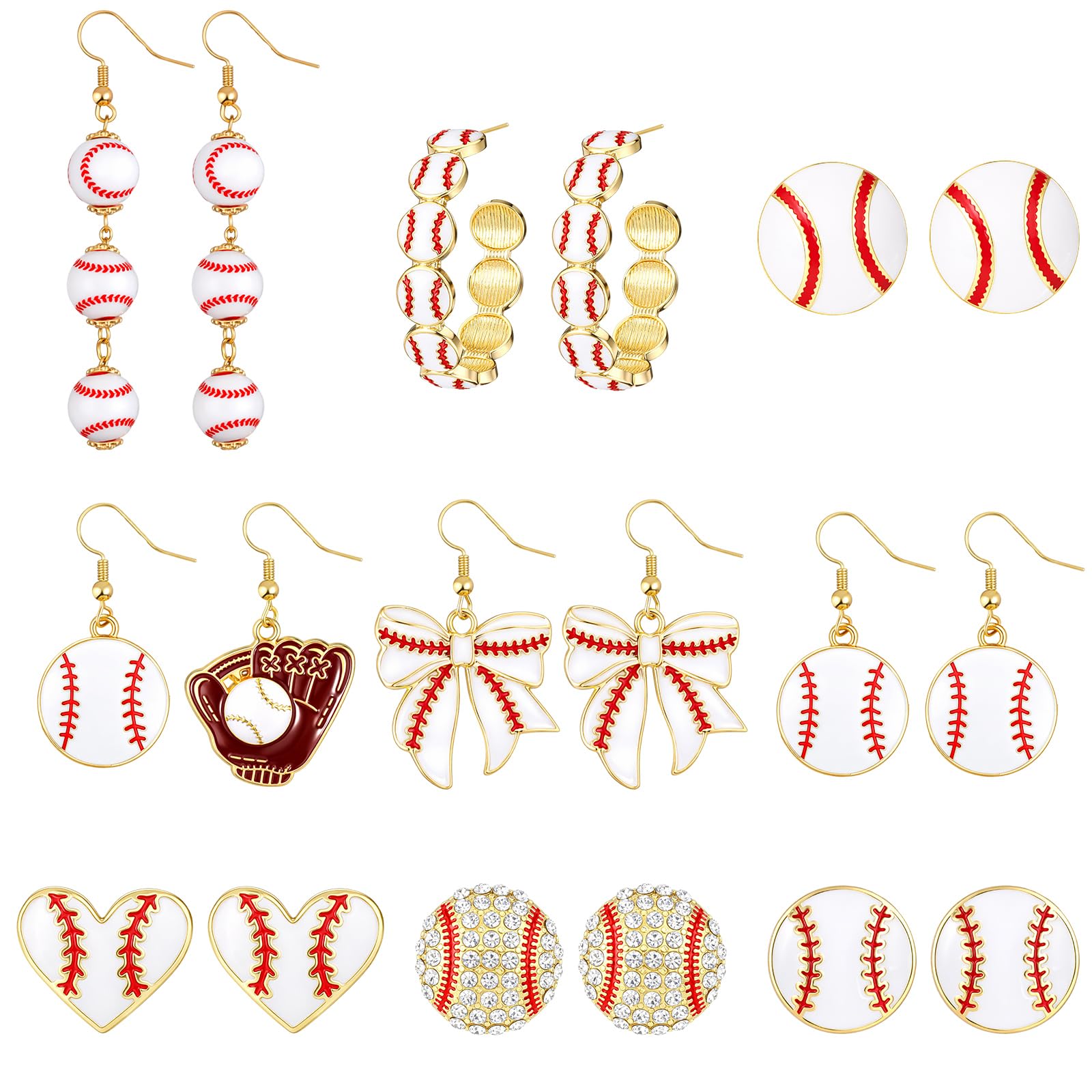 Liliaafar Sports Earrings for Women,9 Pairs,Baseball