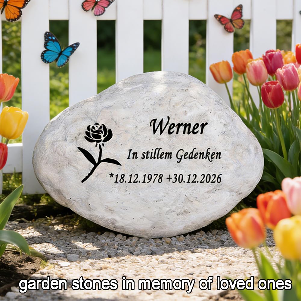 CUDMORERBE Personalized Garden Stones in Memory of Loved Ones, Engraved with Any Message Memorial Stone Gravestones Tombstone Rocks, Sympathy Memorial Gifts for Loss of Father Dad Mom Grandma