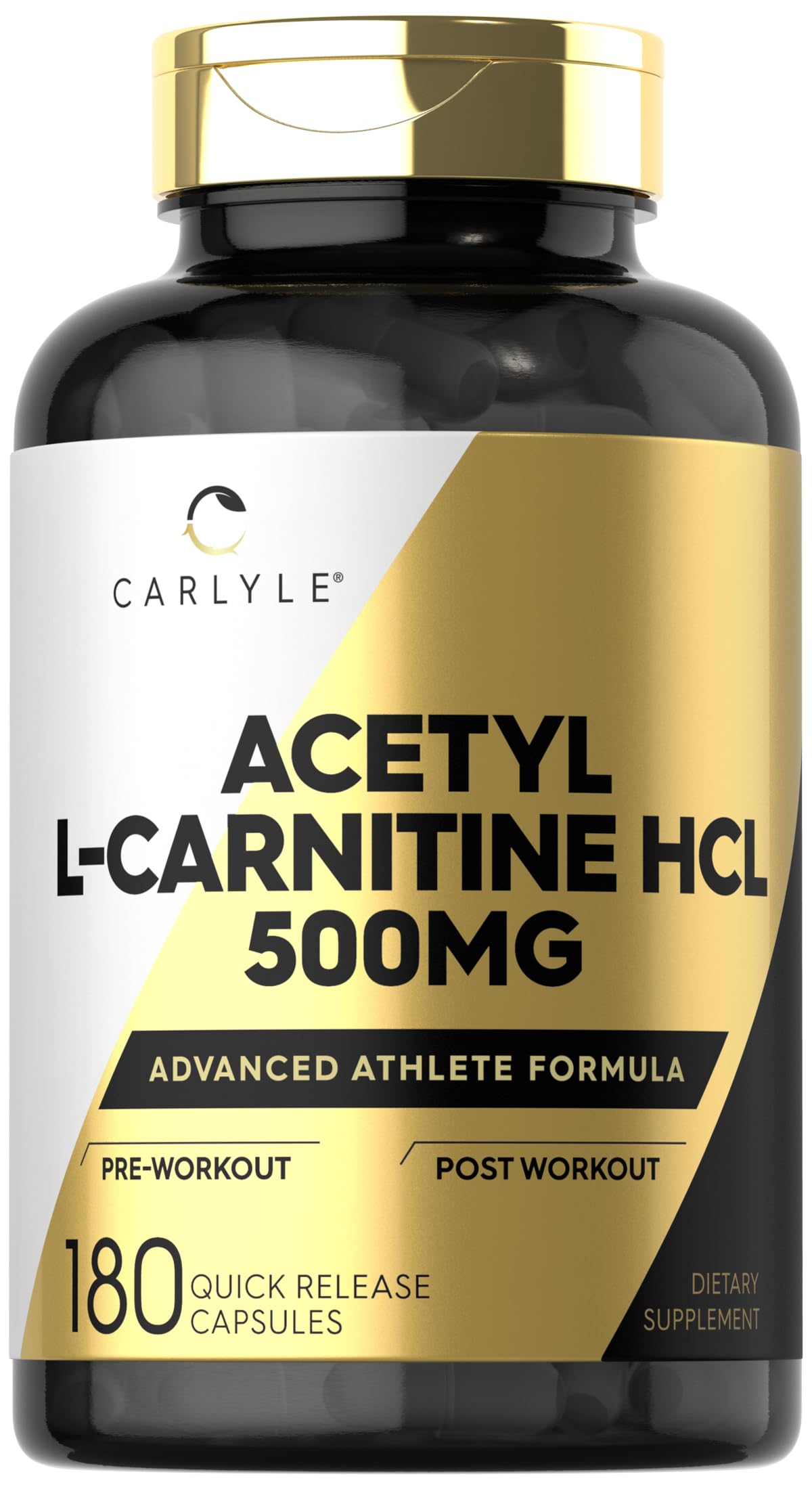 Carlyle Acetyl L-Carnitine HCL Supplement | 500mg Capsules | 180 Count | Advanced Athlete Formula | Non-GMO & Gluten Free