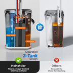 HoMettler Mop and Bucket Set, 3-Tank Flat Mop and Bucket System for Separate Dirty & Clean Water, 65" Mops for Floor Cleaning with 6 Washable Pads, Safe for Hardwood, Vinyl, Tile, Baseboards, Walls