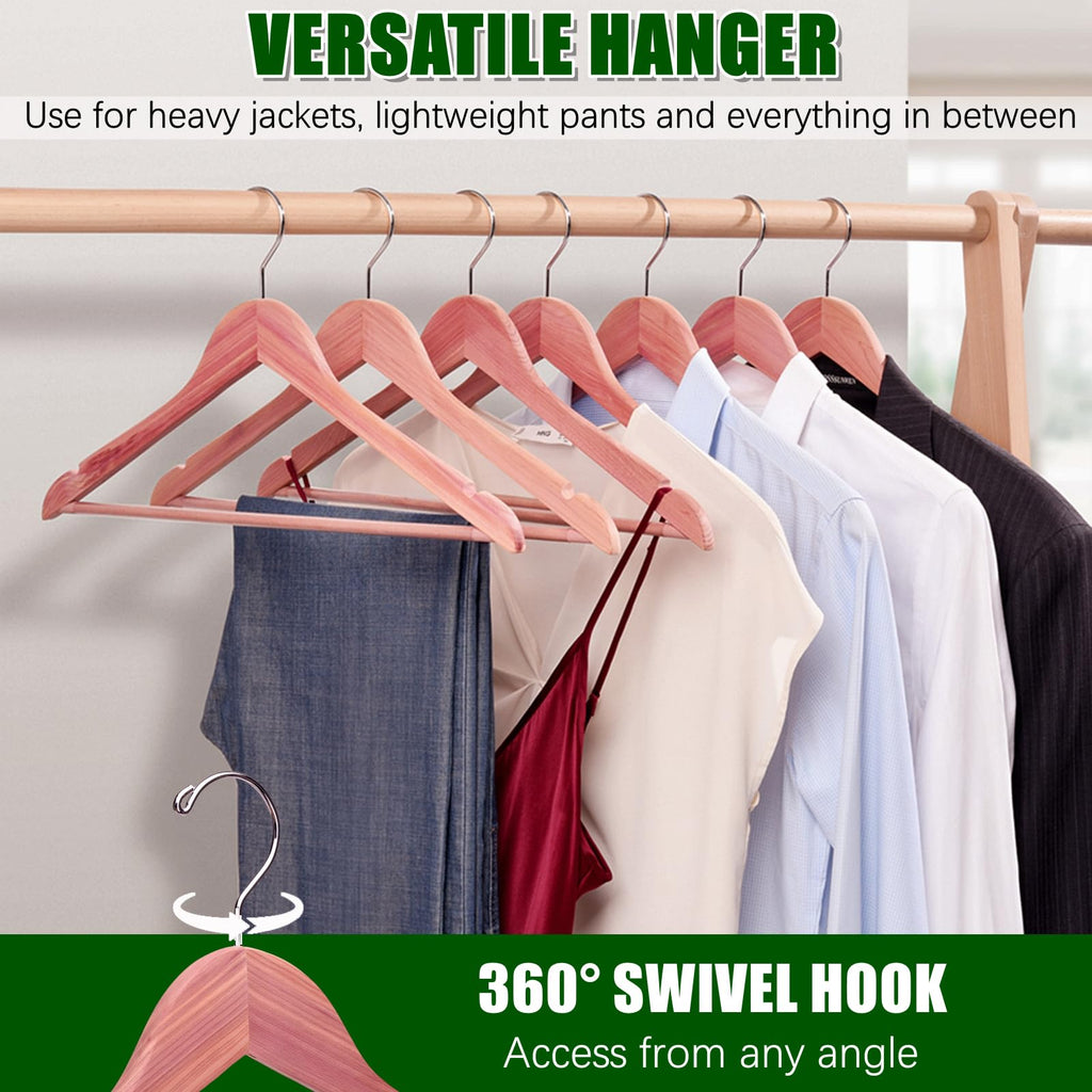 Amber Home 30 Pack American Red Cedar Hangers, Smooth Finish Wood Coat Hangers for Suit Shirt, Aromatic Cedar Clothes Hangers with Swivel Hook & Notches for Dress, Jacket, Pants