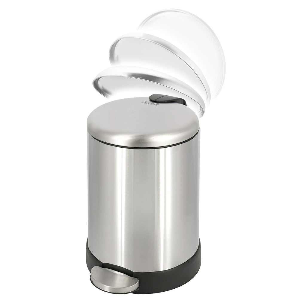 Glad Small Trash Can, 1.2 Gallon | Round Stainless Steel Garbage Bin with Soft Close Lid & Step Foot Pedal | Metal Waste Basket with Removable Inner Bucket, Stainless, 8 x 9.5 x 12 inches