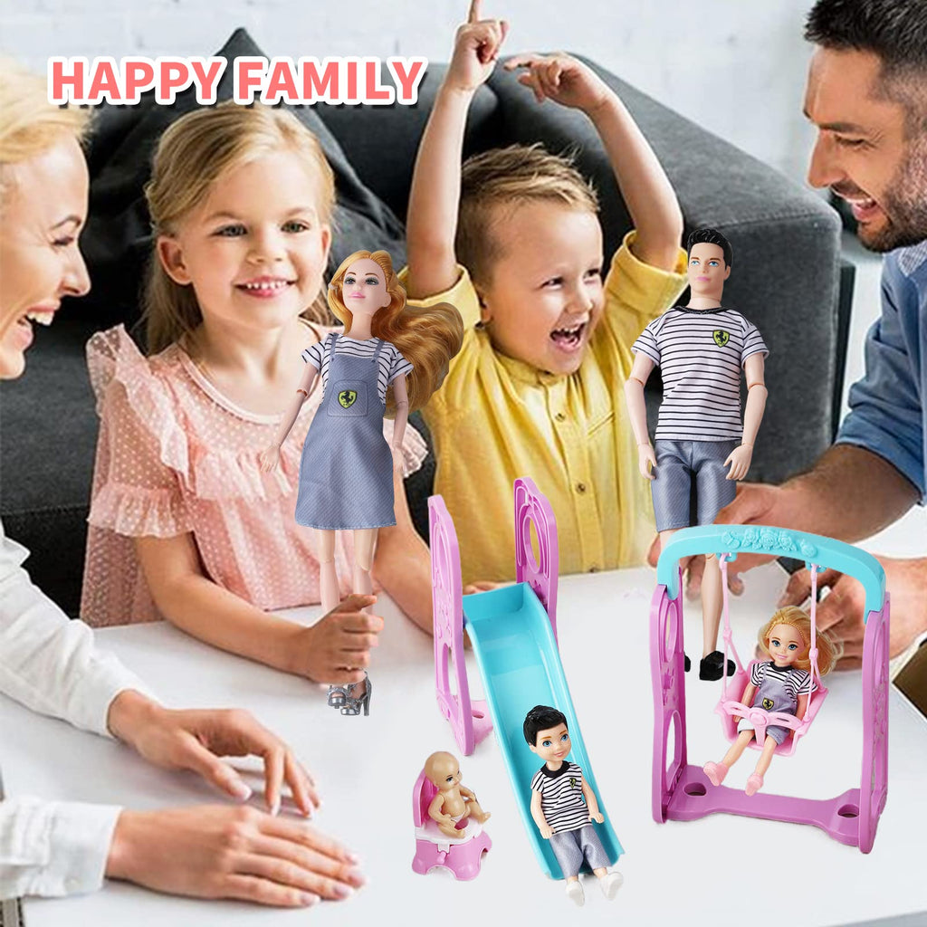 Familydolls Dolls Set of 6 People with Pregnant Mom Dad 3 Kids and Baby Boy in Mommy's Tummy, Doll Playsets and Accessories for 3-12 Years Old Toddlers Gift