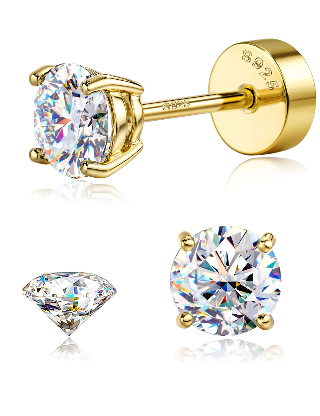 GEMQUEEN Moissanite Earrings Studs 925 Sterling Silver Hypoallergenic 0.6CT