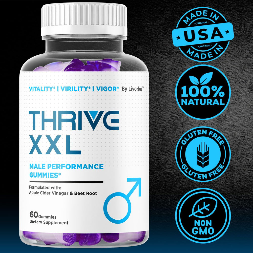 Thrive XXL Gummies - Official ThriveXXL Supplement Support Gummys for Men, ThriveXXLGummies All Natural - Maximum Strength, Advanced Formula for Health & Wellness, 60 Gummies for 1 Month