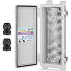TICONN Outdoor Electrical Box Waterproof, Junction Box IP67 ABS Plastic Enclosure with Hinged Cover with Mounting Plate, Wall Brackets, Cable Glands (Off-White, 10.2"x4.3"x3.0")