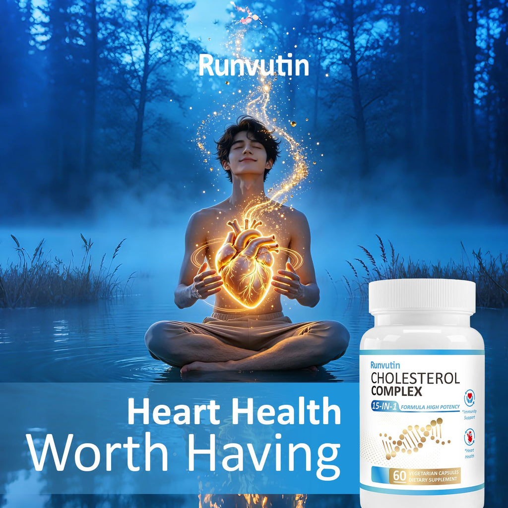 Runvutin Cholesterol lowering Supplements with & Ashwagandha Red Yeast Rice - Supports Normal Cholesterol Levels, Dose for Cholesterol Management, 60 Capsules for Adults