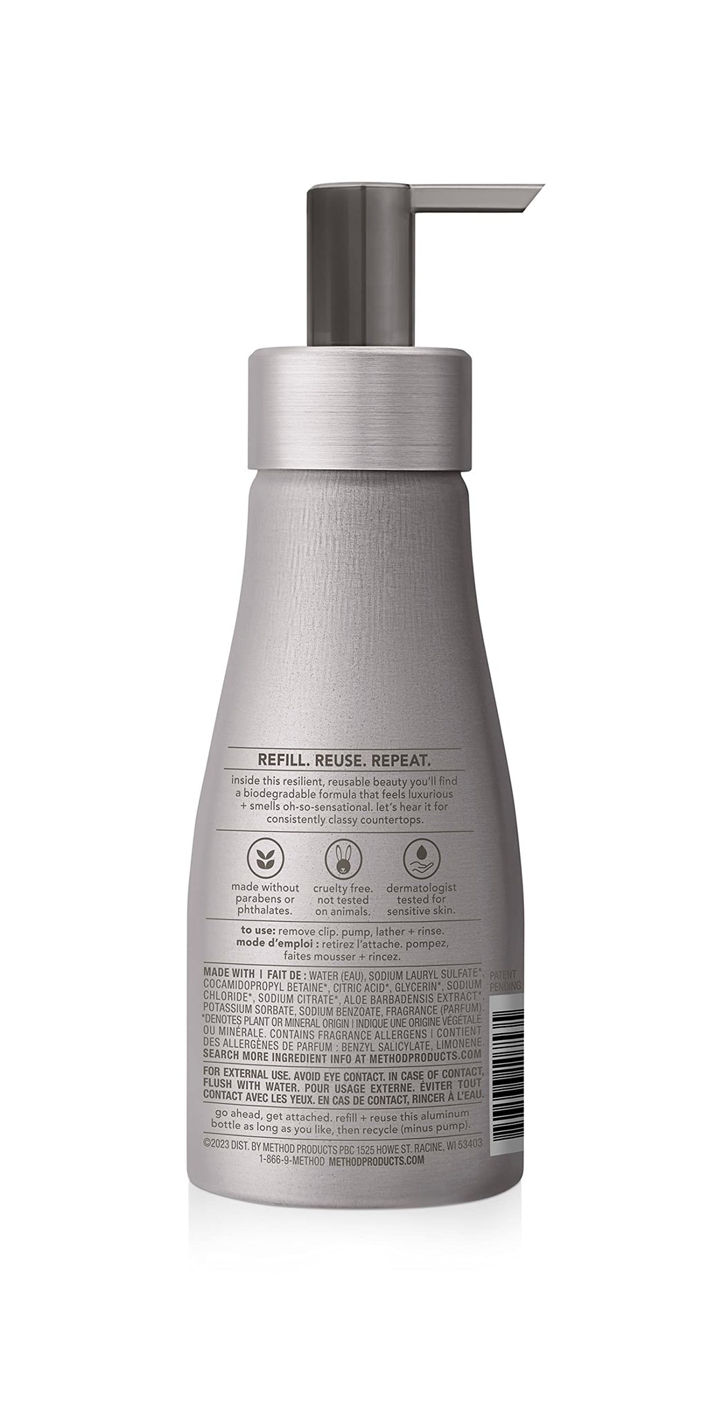 Method Foaming Hand Wash, Violet + Lavender, Reusable Silver Aluminum Bottle, 10 oz (Pack of 3)