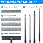Purexa 3-in-1 Window Squeegee for Home - 60" Window Cleaning Kit with 3 Microfiber Cloths & Screen Brush, All-in-1 Cleaner Tool for Outdoor Windows, Glass Door & Screens, Lightweight & Easy Storage